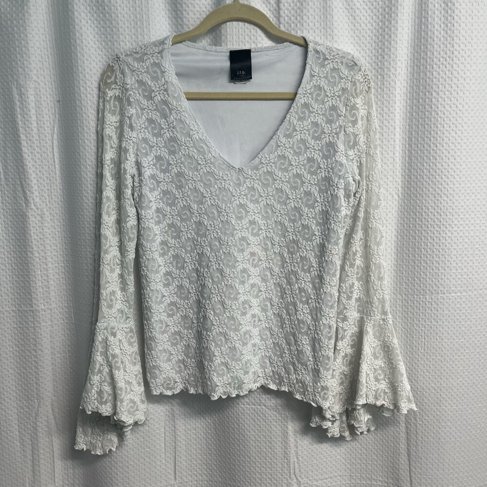jtb Women’s Ivory Lace Sheer Top‎ Fairy Whimsigoth Bell Sleeve XL USA 90’s